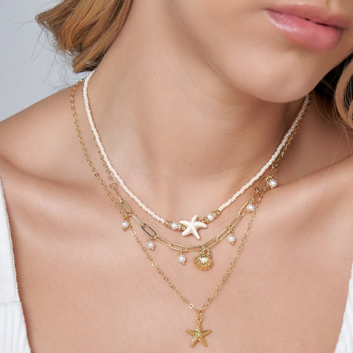 Triple Golden Star Pendant Necklace