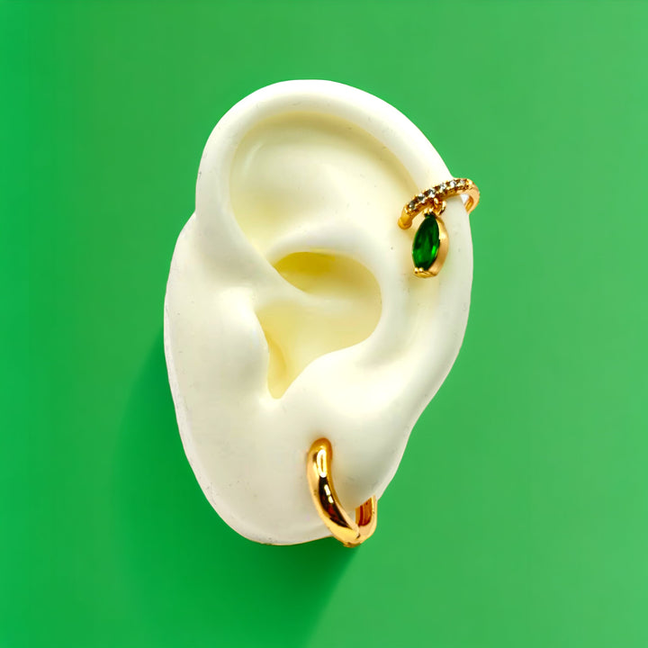 Gilded Esmerald Drop Ear Cuff