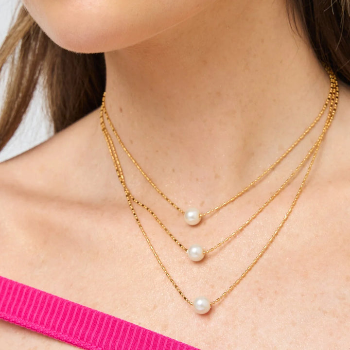 Triple Chain Golden Pearl Necklace.