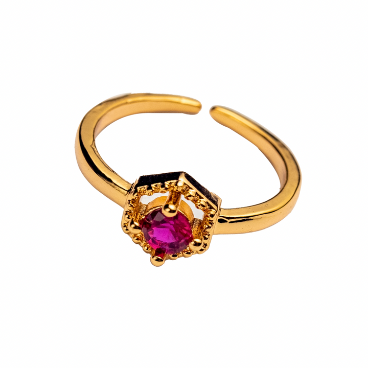 Queen Isabel Ring - Gold with Clear and Fuchsia Crystals, Hypoallergenic, One Size