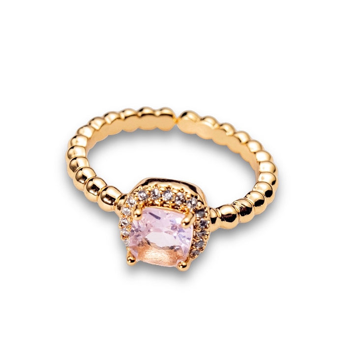 Queen Charlotte Ring - Gold with Beautiful Pink Crystal and Mini Clear Crystals, Hypoallergenic