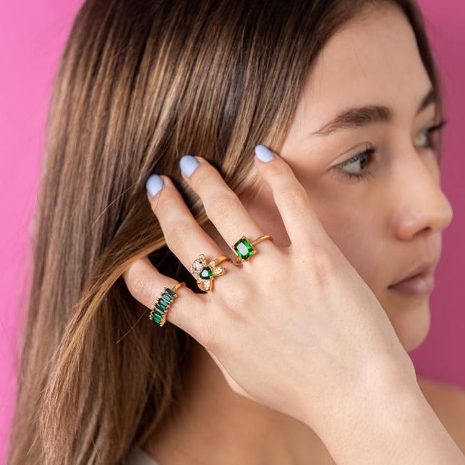 Smaragda Ring - Gold with Green Crystal