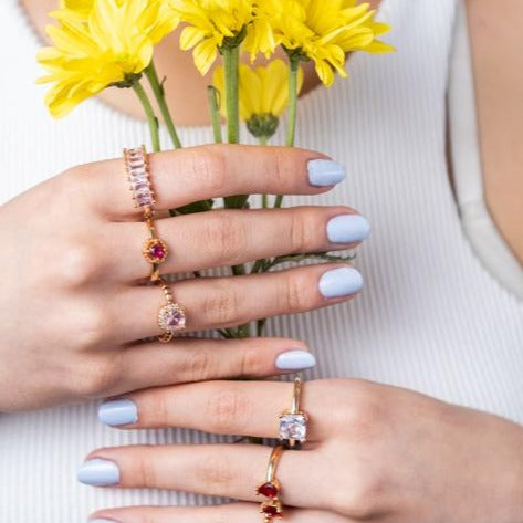 Queen Charlotte Ring - Gold with Beautiful Pink Crystal and Mini Clear Crystals, Hypoallergenic