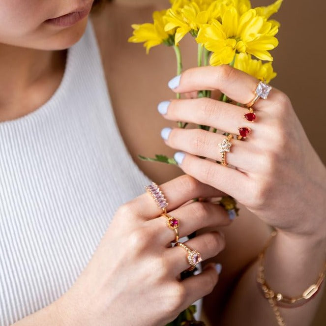 Kalos Pink Ring - Gold with Pink Crystals