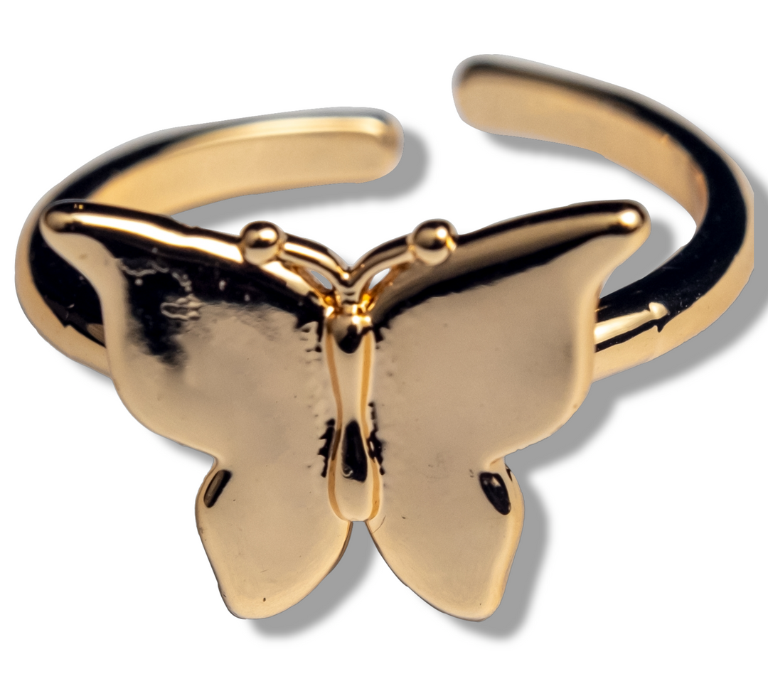 Golden Butterfly Ring - One-Size Golden Butterfly Ring with Rhodium Plating, Hypoallergenic Material