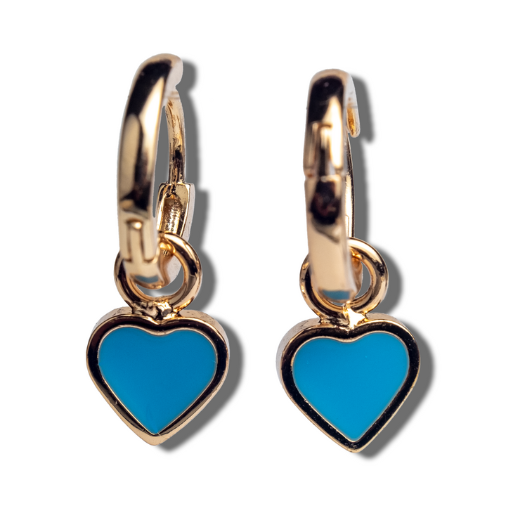 Blue Heart Hoops 2-in-1 Earrings - Dangle Earrings with Blue Heart Charms, Hypoallergenic, and Rhodium Plating