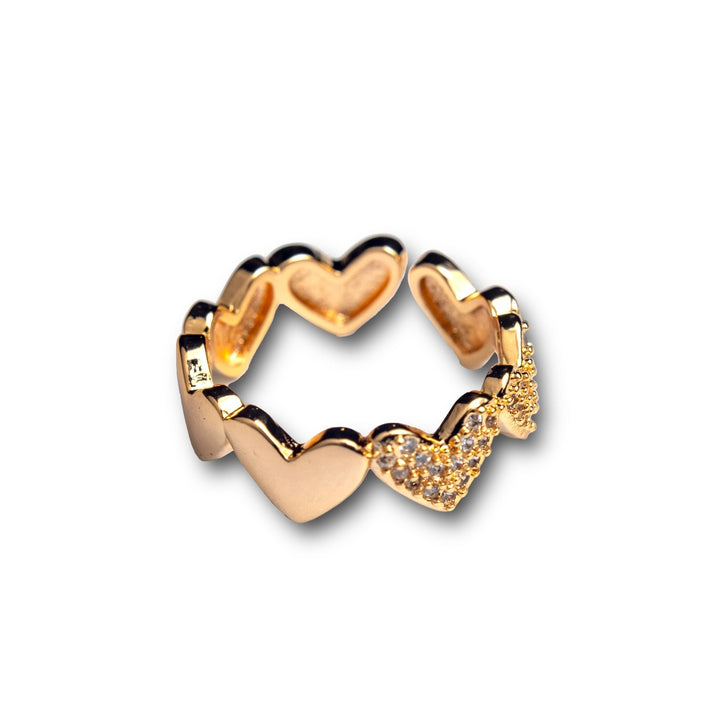 Hearts & Hearts Ring - One-Size Ring with Star and Crescent Moon Adorned with Clear Crystals