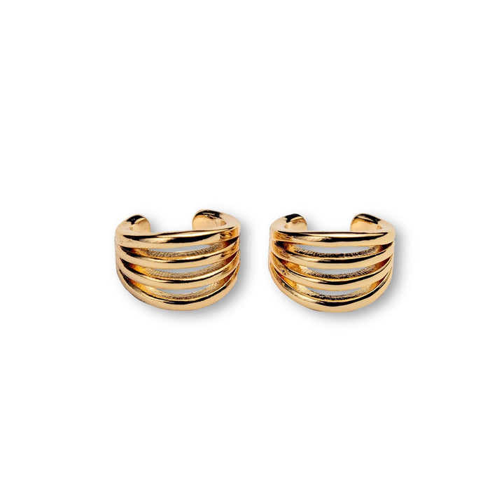 Hera Ear Cuff - Snap-On Golden Earrings with Four Smooth Lines (No Piercing Required)