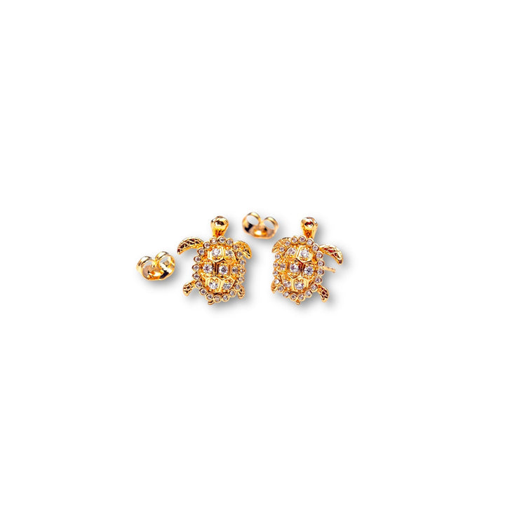 Polka Studs Earrings (Large) - Galapagos Gold Earrings with Rhodium Plating, Turtle Design with Crystals, Hypoallergenic, Moisture-Resistant