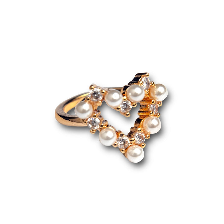 Greta Love Gold Ring - One Size, Heart with Pearls and Crystals